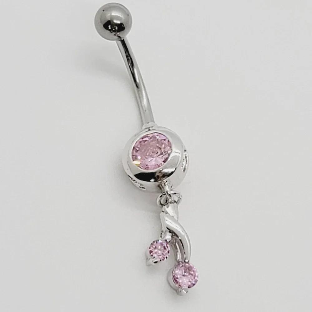 NWOT Sterling Silver Belly Button Ring with Pink Cubic Zirconia